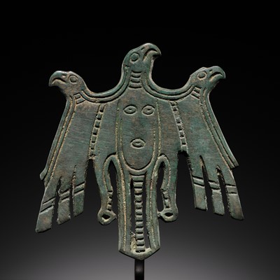 Lot 383 - A BRONZE ‘THREE-HEADED EAGLE’ SHAMANISTIC PLAQUE, FINNO-UGRIC, PERM REGION, 10TH-11TH CENTURY