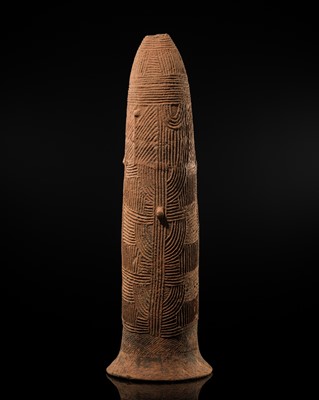 Lot 546 - A PHALLIC TERRACOTTA URN, NIGER RIVER VALLEY, NIGER OR BURKINA FASO, CIRCA 16TH-17TH CENTURY