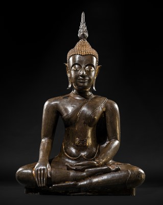 Lot 461 - A LIFE-SIZE BRONZE FIGURE OF BUDDHA, AYUTTHAYA PERIOD, 16TH CENTURY