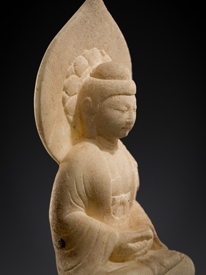 Lot 124 - A SMALL WHITE MARBLE STELE OF BUDDHA SHAKYAMUNI, TANG DYNASTY