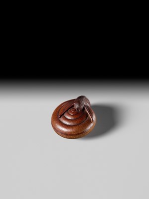 Lot 192 - TADAYUKI: A FINE NAGOYA SCHOOL WOOD NETSUKE OF A SNAIL EMERGING FROM ITS SHELL