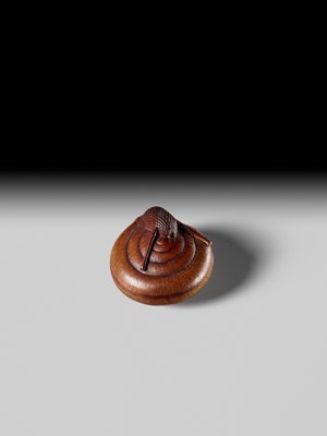 Lot 192 - TADAYUKI: A FINE NAGOYA SCHOOL WOOD NETSUKE OF A SNAIL EMERGING FROM ITS SHELL