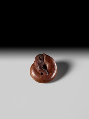 Lot 192 - TADAYUKI: A FINE NAGOYA SCHOOL WOOD NETSUKE OF A SNAIL EMERGING FROM ITS SHELL