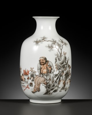 Lot 291 - A GRISAILLE AND IRON-RED-DECORATED ‘LI TIEGUAI’ VASE, HONGXIAN MARK, EARLY REPUBLIC PERIOD