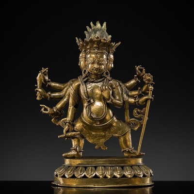 Lot 59 - A GILT-BRONZE FIGURE OF MAHAKALA, TIBET, 18TH CENTURY