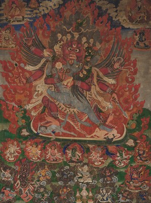 Lot 93 - A THANGKA DEPICTING SUPERSECRET HAYAGRIVA AND CONSORT, TIBET, 18TH-19TH CENTURY