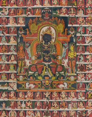 Lot 107 - A THANGKA OF VAJRADHARA AND THE EIGHTY-FOUR MAHASIDDHAS, TIBET, 19TH-20TH CENTURY