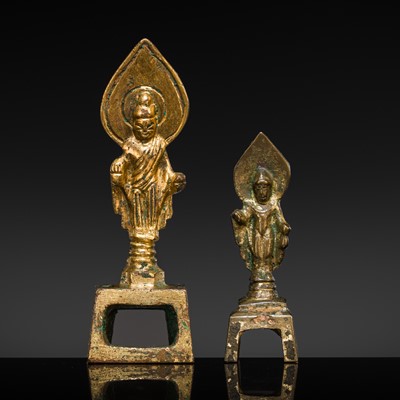 Lot 122 - A GROUP OF TWO GILT-BRONZE FIGURES OF BUDDHA, SUI-TANG DYNASTY