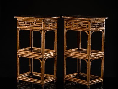Lot 184 - A PAIR OF SPOTTED BAMBOO (XIANGFEI ZHU) AND LACQUERED WOOD SIDE TABLES, CIRCA 1820