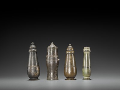 Lot 1305 - FOUR CHAM BRONZE BETEL NUT CONTAINERS