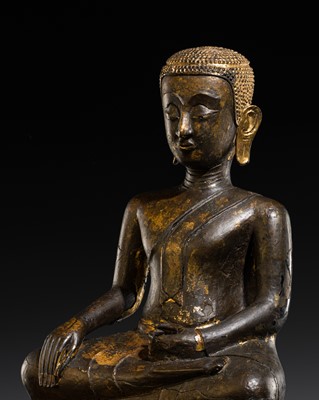 Lot 459 - A BRONZE FIGURE OF BUDDHA, AYUTTHAYA PERIOD, CIRCA 15TH-16TH CENTURY