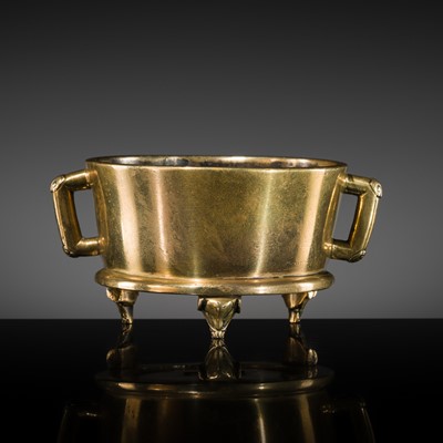 Lot 150 - A BRONZE TWO-HANDLED TRIPOD CENSER, 17TH CENTURY