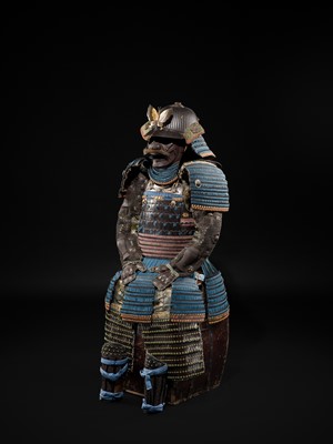 Lot 91 - SAOTOME: AN IMPRESSIVE OKEGAWA NIMAI-DO GUSOKU (TWO-PIECE CUIRASS ARMOR) AND SUJIBACHI KABUTO, WITH NKBKHK KOSHU TOKUBETSU KICHO (ESPECIALLY IMPORTANT) SHIRYO CERTIFICATE
