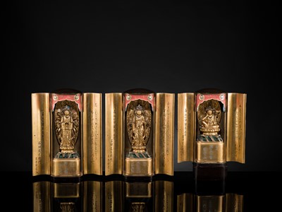 Lot 135 - YAMAMOTO MOSUKE: A HIGHLY IMPORTANT COMPLETE SET OF 33 ‘THE SAIGOKU KANNON PILGRIMAGE ‘GOLD LACQUER ZUSHI (PORTABLE BUDDHIST SHRINES), DATED 1854