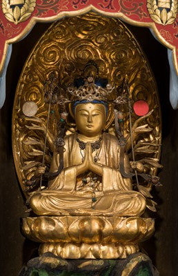 Lot 135 - YAMAMOTO MOSUKE: A HIGHLY IMPORTANT COMPLETE SET OF 33 ‘THE SAIGOKU KANNON PILGRIMAGE ‘GOLD LACQUER ZUSHI (PORTABLE BUDDHIST SHRINES), DATED 1854