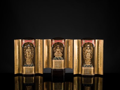 Lot 135 - YAMAMOTO MOSUKE: A HIGHLY IMPORTANT COMPLETE SET OF 33 ‘THE SAIGOKU KANNON PILGRIMAGE ‘GOLD LACQUER ZUSHI (PORTABLE BUDDHIST SHRINES), DATED 1854