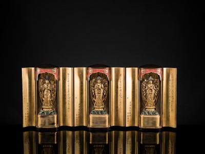 Lot 135 - YAMAMOTO MOSUKE: A HIGHLY IMPORTANT COMPLETE SET OF 33 ‘THE SAIGOKU KANNON PILGRIMAGE ‘GOLD LACQUER ZUSHI (PORTABLE BUDDHIST SHRINES), DATED 1854