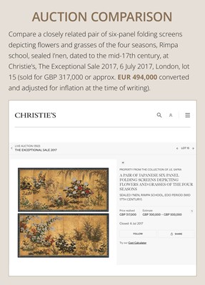 Lot 268 - OGATA KORIN: AN IMPORTANT PAIR OF PAIR OF RINPA SIX-PANEL ‘FLOWERS OF THE FOUR SEASONS’ BYOBU (FOLDING SCREEN)