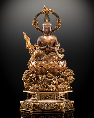 A LARGE (69 CM) AND IMPRESSIVE GILT-LACQUER FIGURE OF SEISHI BOSATSU, EARLY EDO PERIOD