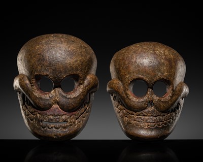 Lot 41 - A PAIR OF WOOD MASKS OF CHITIPATI, TIBET, 19TH CENTURY