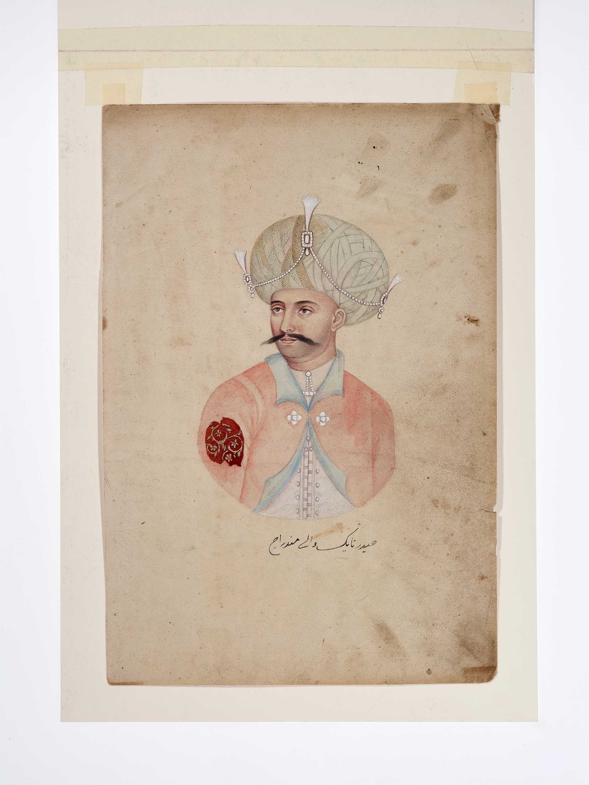 Lot 1232 - AN INDIAN MINIATURE COMPANY SCHOOL PAINTING OF THE SULTAN’S FATHER