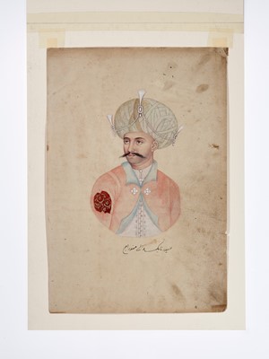 Lot 1232 - AN INDIAN MINIATURE COMPANY SCHOOL PAINTING OF THE SULTAN’S FATHER