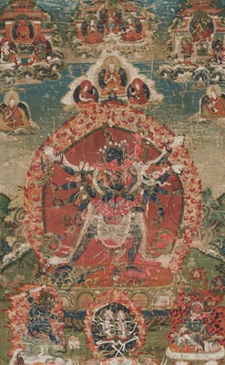 Lot 86 - A RARE THANGKA OF CHAKRASAMVARA AND VAJRAVARAHI, TIBET, 17TH-18TH CENTURY