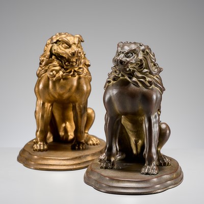 KATORI HOTSUMA: A PAIR OF POWERFUL BRONZE SHISHI