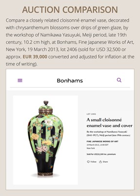 Lot 145 - NAMIKAWA YASUYUKI: A SUPERB BLACK-GROUND CLOISONNÉ ENAMEL ‘BLOSSOMING CHRYSANTHEMUMS' VASE