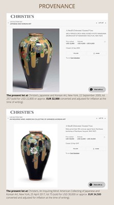 Lot 145 - NAMIKAWA YASUYUKI: A SUPERB BLACK-GROUND CLOISONNÉ ENAMEL ‘BLOSSOMING CHRYSANTHEMUMS' VASE