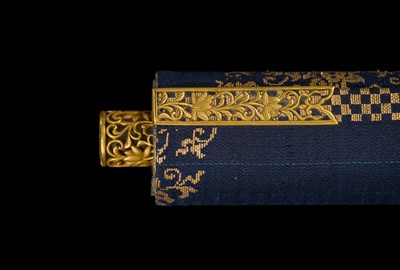 Lot 101 - AN IMPORTANT GOLD AND INDIGO-DYED MAKIMONO (HAND SCROLL) DEPICTING CHAPTER 28 OF THE HOKKE-KYO (LOTUS SUTRA), COMMISSIONED IN MEMORY OF THE SHOGUN TOKUGAWA IEYASU, C. 1636