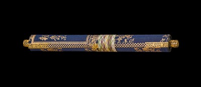 Lot 101 - AN IMPORTANT GOLD AND INDIGO-DYED MAKIMONO (HAND SCROLL) DEPICTING CHAPTER 28 OF THE HOKKE-KYO (LOTUS SUTRA), COMMISSIONED IN MEMORY OF THE SHOGUN TOKUGAWA IEYASU, C. 1636