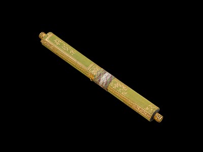 Lot 100 - AN IMPORTANT GOLD AND INDIGO-DYED MAKIMONO (HAND SCROLL) DEPICTING CHAPTER 12 OF THE HOKKE-KYO (LOTUS SUTRA), COMMISSIONED IN MEMORY OF THE SHOGUN TOKUGAWA IEYASU, C. 1636