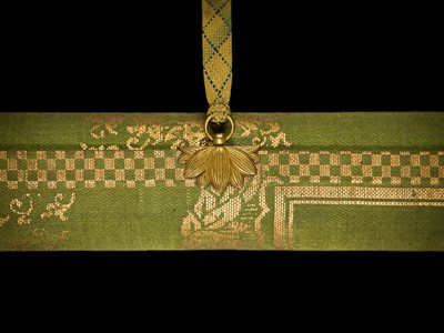 Lot 100 - AN IMPORTANT GOLD AND INDIGO-DYED MAKIMONO (HAND SCROLL) DEPICTING CHAPTER 12 OF THE HOKKE-KYO (LOTUS SUTRA), COMMISSIONED IN MEMORY OF THE SHOGUN TOKUGAWA IEYASU, C. 1636