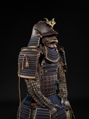 Lot 84 - SAOTOME IETSUGU: AN OKEGAWA NIMAI-DO (TWO-PIECE CUIRASS ARMOR) AND IRON SUJIBACHI KABUTO, WITH NKBKHK TOKUBETSU KICHO (ESPECIALLY IMPORTANT) SHIRYO CERTIFICATE