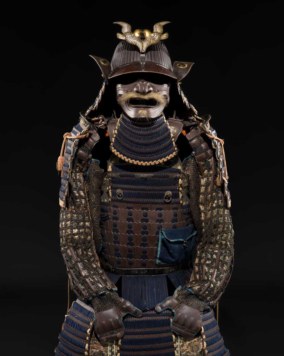 Lot 84 - SAOTOME IETSUGU: AN OKEGAWA NIMAI-DO (TWO-PIECE CUIRASS ARMOR) AND IRON SUJIBACHI KABUTO, WITH NKBKHK TOKUBETSU KICHO (ESPECIALLY IMPORTANT) SHIRYO CERTIFICATE