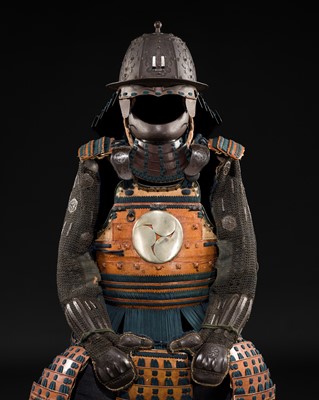 MYOCHIN MUNEMASA: AN OKEGAWA NIMAI-DO (TWO-PIECE CUIRASS ARMOR) AND AN IRON NAMBAN KABUTO