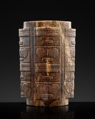 Lot 196 - A FOUR-TIERED JADE CONG, NEOLITHIC PERIOD, LIANGZHU CULTURE