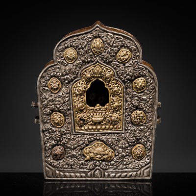 Lot 26 - A PARCEL-GILT MIXED-METAL PORTABLE SHRINE, GAU, 19TH-EARLY 20TH CENTURY