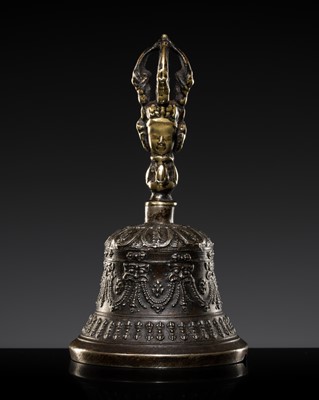Lot 9 - A SILVER AND BRONZE RITUAL BELL, GHANTA, TIBET, 19TH CENTURY AND EARLIER