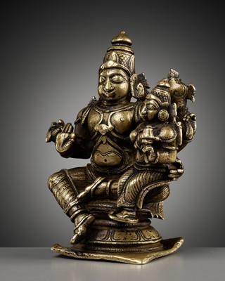 Lot 335 - A BRONZE FIGURE OF VISHNU AND LAKSHMI, NAYAK PERIOD