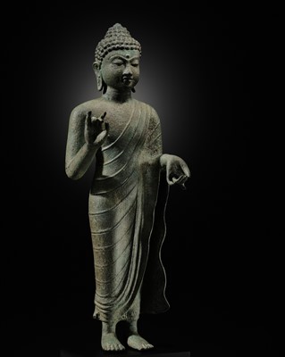 Lot 496 - A BRONZE FIGURE OF BUDDHA, SRIVIJAYA, 8TH-9TH CENTURY