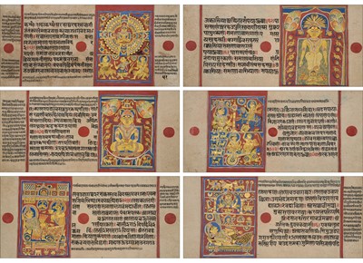 Lot 355 - A SET OF SIX ILLUSTRATED FOLIOS FROM A JAIN KALPASUTRA MANUSCRIPT, GUJARAT, 15TH CENTURY