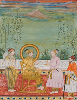 Lot 359 - A FINE MUGHAL PAINTING DEPICTING EMPEROR JAHANGIR WITH ASAF KHAN AND SHAYISTA KHAN, 17TH-18TH CENTURY