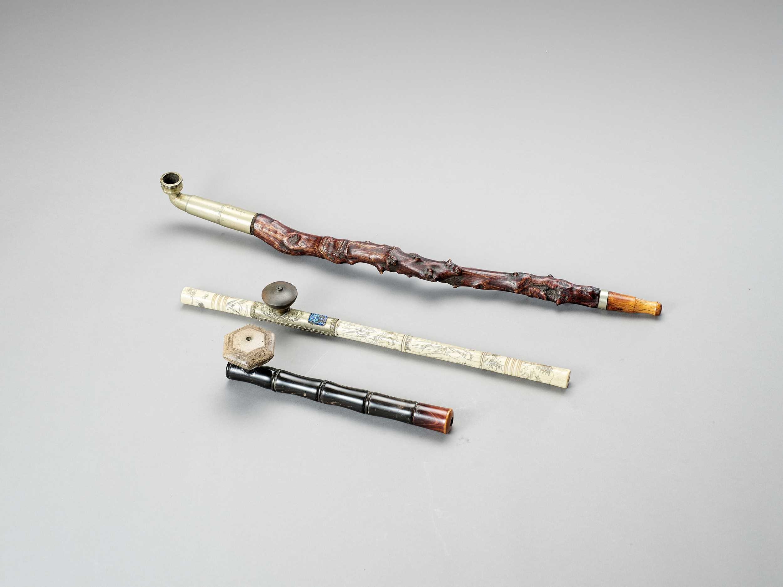 Lot 887 - THREE OPIUM PIPES, LATE QING TO REPUBLIC