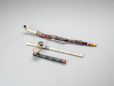 Lot 887 - THREE OPIUM PIPES, LATE QING TO REPUBLIC