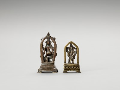 Lot 1252 - TWO INDIAN BRASS FIGURES OF SHIVA AND DURGA