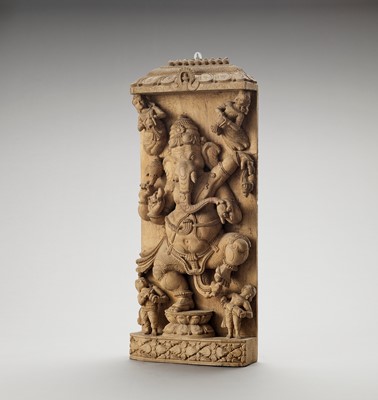 Lot 637 - A CARVED WOOD STELE WITH GANESHA, 20TH CENTURY