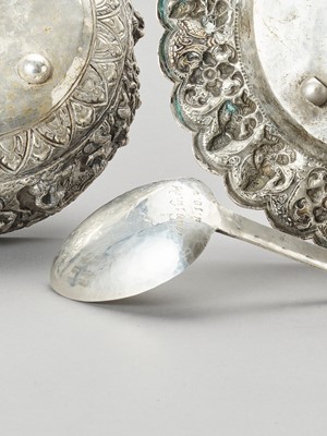 Lot 1311 - THREE SOUTHEAST ASIAN SILVER REPOUSSÉ OBJECTS