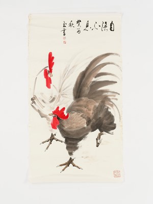 Lot 981 - LU ZHONG HAN: A PAINTING WITH TWO ROOSTERS, LATE 1990s